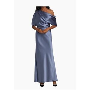 Amsale Slate Satin One-Shoulder Gown - Size 8 - New